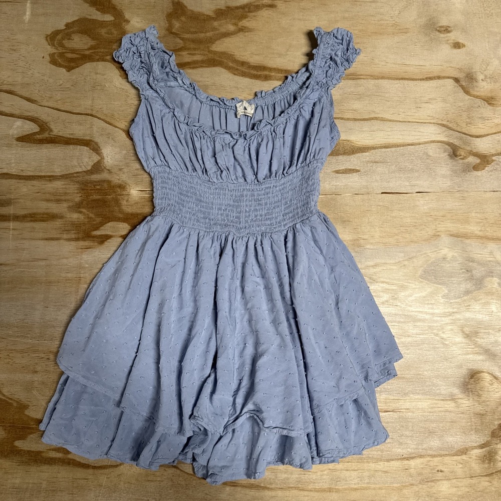 Urban‎ Outfitters Romper Tank Blue Size S Dot Pattern Ruffle Straps
